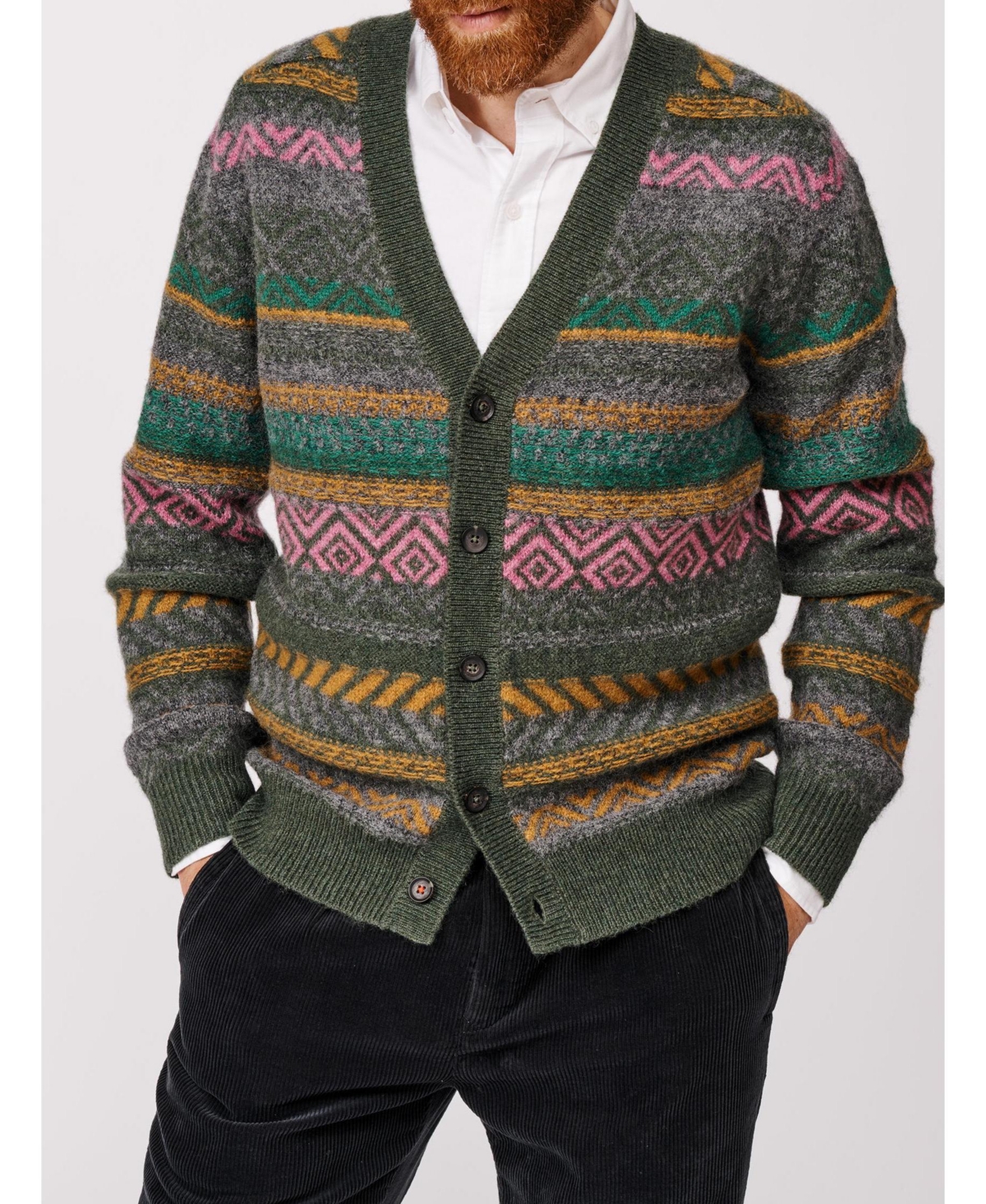 Aubin Men's Fair Isle Wool Cardigan