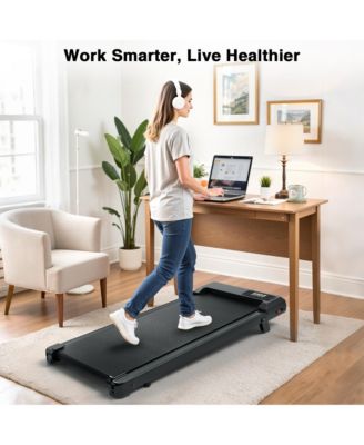 Walking Pad Treadmill with Incline, Portable Under Desk Treadmill for Home Office, Compact Walking Pad with Smart LED Display, Black