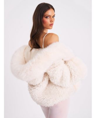 Women's Jumbo Kali White Faux Shearling Fur Trimmed Coat