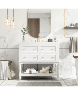 36inch Bathroom Vanity Cabinet  with 4 Drawers Solid Wood Frame Bathroom Cabinet White