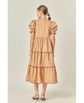 Women's Contrast Scallop Edge Midi Dress