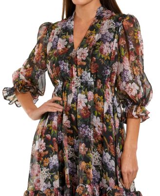 Women's Chiffon 3/4 Sleeve A Line Midi Dress With Ruffles