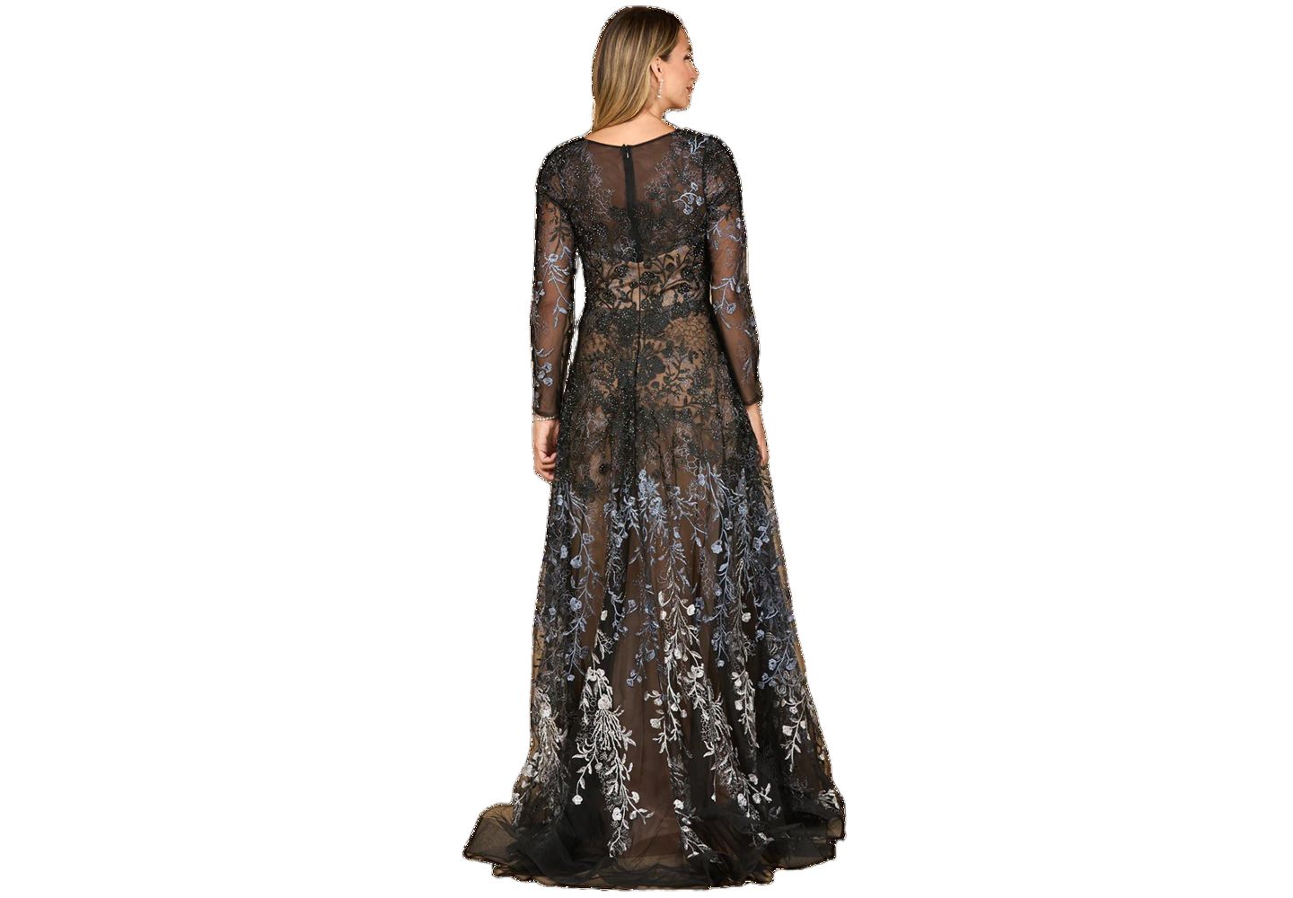 Женские платья Lara Long Sleeve V-Neck Ombre Lace Gown, цвет: Чёрный — фото 2