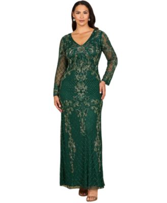 Women's Long Sleeve Contrast Beaded Gown