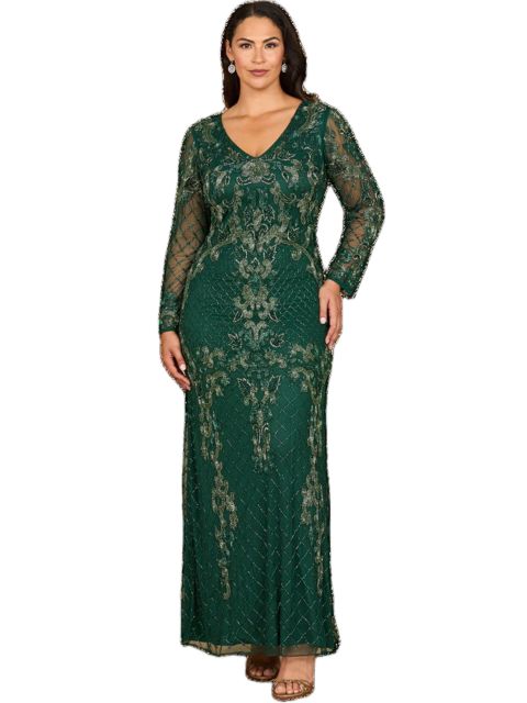 Женские платья Lara Long Sleeve Contrast Beaded Gown, цвет: Тёмный зелёный