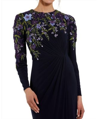 Women's Embellished Long Sleeve Fitted Jersey Gown