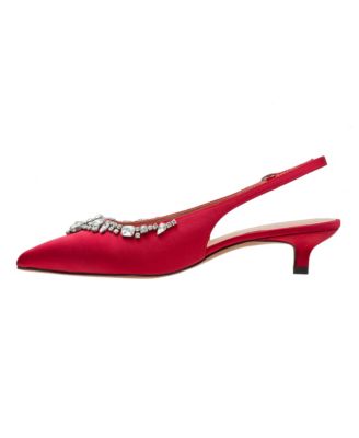 CRYSTAL Women's Bejeweled Kitten Heel Slingback Pump