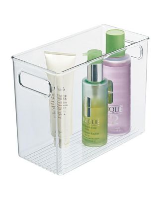 Tall Plastic Bathroom Organizer Bin with Built-In Handles, 4 Pack, Clear