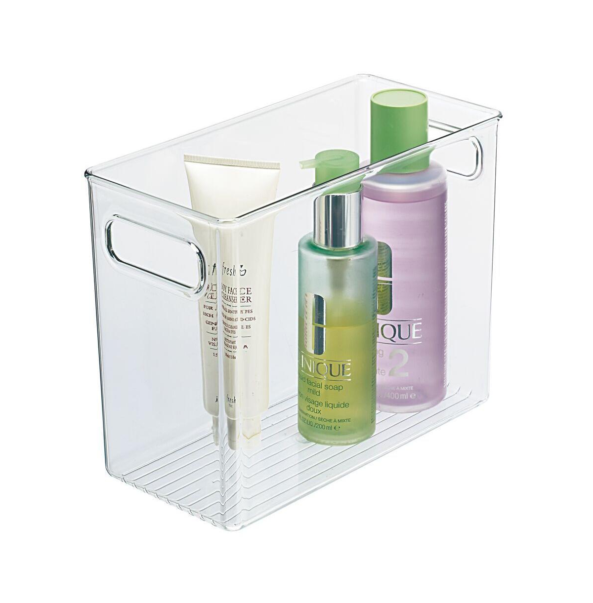 mDesign Tall Plastic Bathroom Organizer Bin with Built-In Handles, 4 Pack, Clear