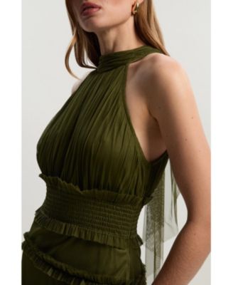 Women's Tulle Layered Halter Neck Maxi Dress