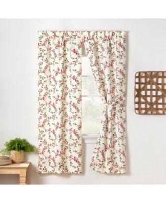 Ellis Vintage Stylish Medium Scale Printed Vine Pattern 1.5" Rod Pocket Tailored Pair with Ties 56"x84" Pecan