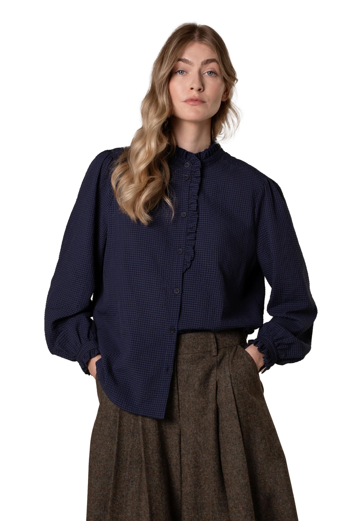 Женская блузка Celtic & Co. Textured Frill Collar, цвет: Тёмный тёмно-синий — фото 4