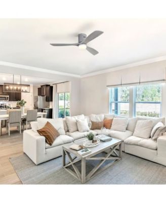 52-inch Modern Sliver 3 Solid Wood Blades Flush Mount Tri color Adjustable Ceiling Fan Light with Remote Control