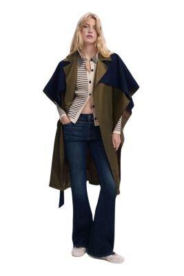 Women's Bimaterial trench-style poncho