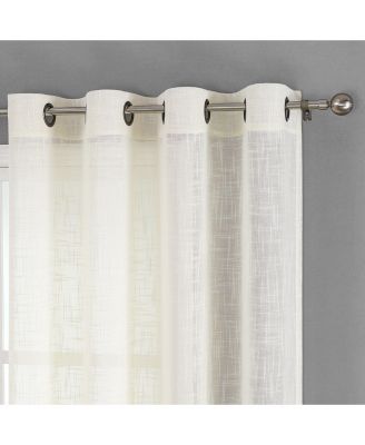 2 Pack Lux Thread Premium Woven Grommet Top Sheer Curtain Panels - Beige