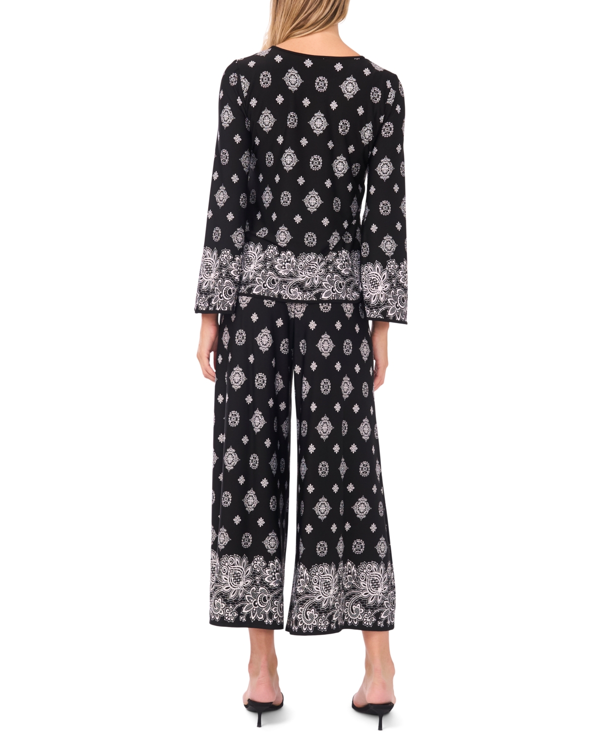 Sam & Jess Petite Bell Sleeve Crewneck Top In Black