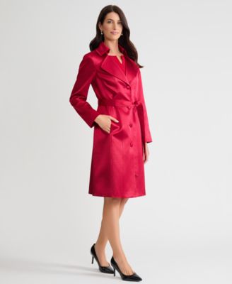 Satin Button Front Trench Coat, Regular & Petites