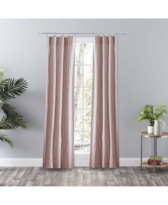 Plaza Classic Ticking Stripe Printed on Natural Ground Tailored Panel Pair with Tiebacks 56" x 84" Brick