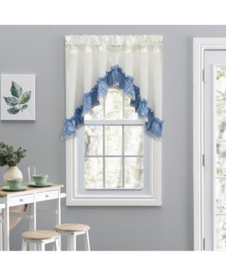 Madelyn Ruflled Victorian 1.5" Rod Pocket Swag for Windows Lace Edge 82" x 38" Slate