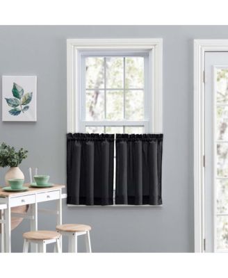 Ellis Stacey Solid Color Window 1.5" Rod Pocket High Quality Fabric Tailored Tier Pair 56"x30" Black