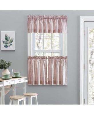 Plaza Classic Ticking Stripe Printed on Natural Ground 1.5" Rod Pocket Tailored Valance 58" x 15" Brick