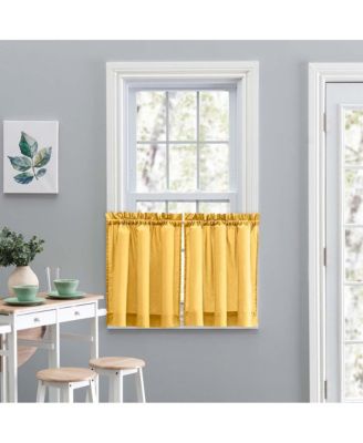 Ellis Stacey 1.5" Rod Pocket High Quality Fabric Solid Color Window Tailored Tier Pair 56"x36" Yellow