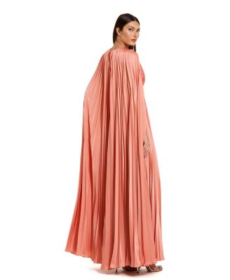 Women's Pleated Charmeuse V-Neck Gown With Cape