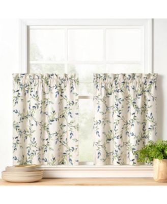 Ellis Vintage Stylish Medium Scale Printed Vine Pattern 1.5" Rod Pocket Tier 56"x36" Azure