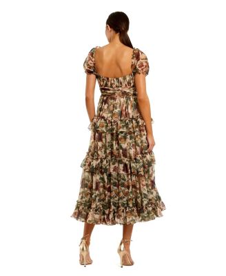 Women's Chiffon Puff Sleeve A Line Midi Dress With Ruffles