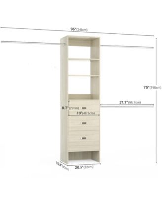 5-8FT Adjustable Closet Organizer System with 3 Drawers and Hanging Rods, Clothes Rack for Closet Organization