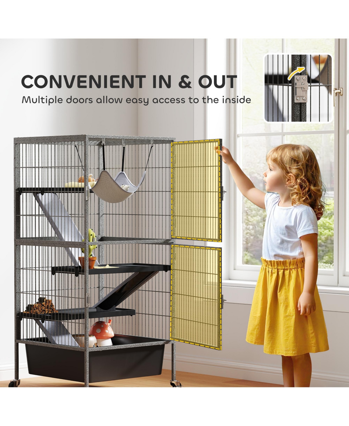 PawHut 45" Small Animal Cage, 4-Tier Rolling Ferret Chinchilla Cage,