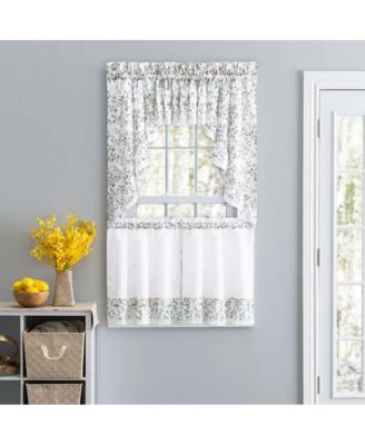 Ellis Country Floral Small Scale 1.5" Rod Pocket Floral Pattern with Ruffle Lace Edge Tier 58"x24" Multicolor