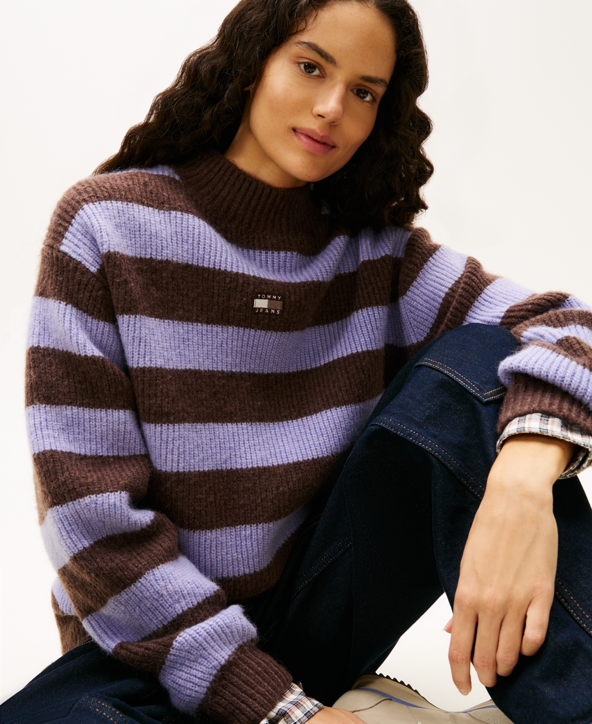 Tommy Jeans Women's Mock Neck Badge Sweater In Purple