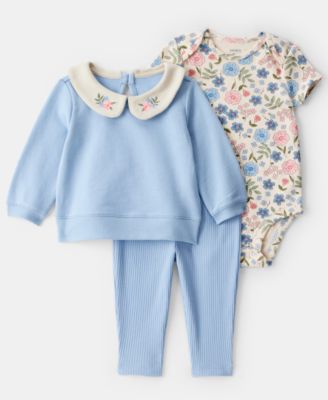 Carter's - Baby Girls 3-Piece Floral Collared Cardigan, Bodysuit and Pants Set