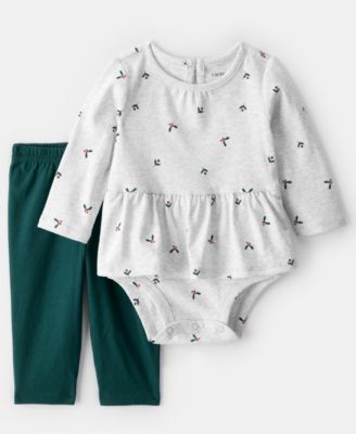 Carter's - Baby Girls 2-Piece Bow Print Bodysuit and Pants Set