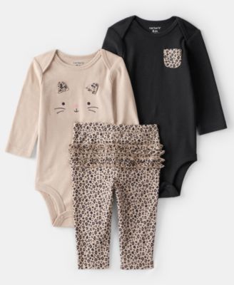 Carter's - Baby Girls 3-Piece Printed Bodysuit, Long-Sleeve Bodysuit and Pants Set