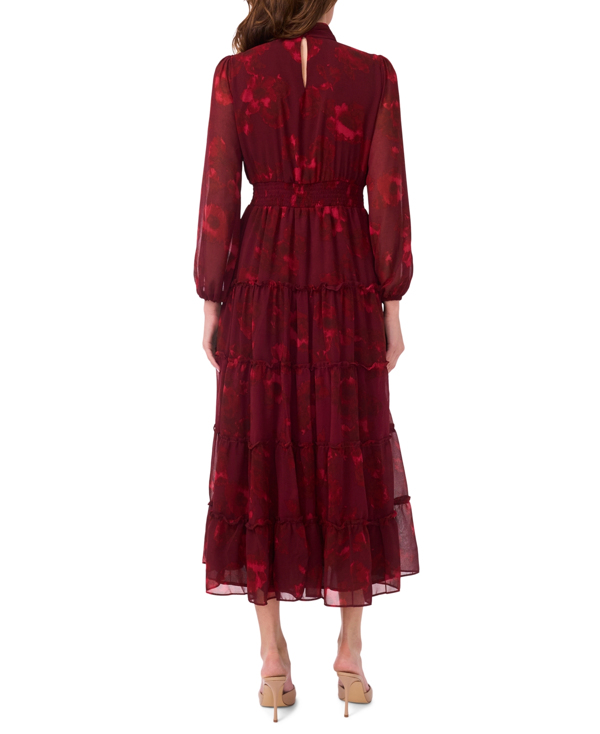 Msk Women's Long-Sleeve Keyhole Mock Neck Tiered Maxi Dress