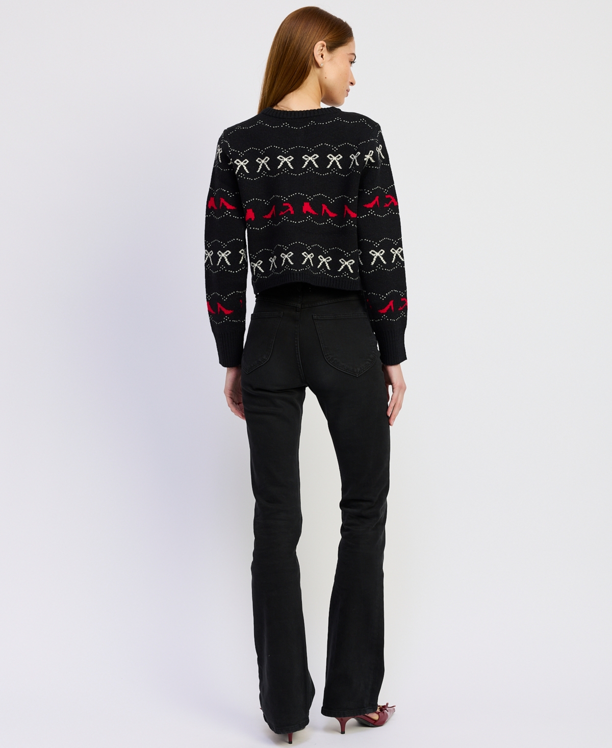 En Saison Women's Bow And Heels Knit Long-sleeve Cardigan Sweater In Black