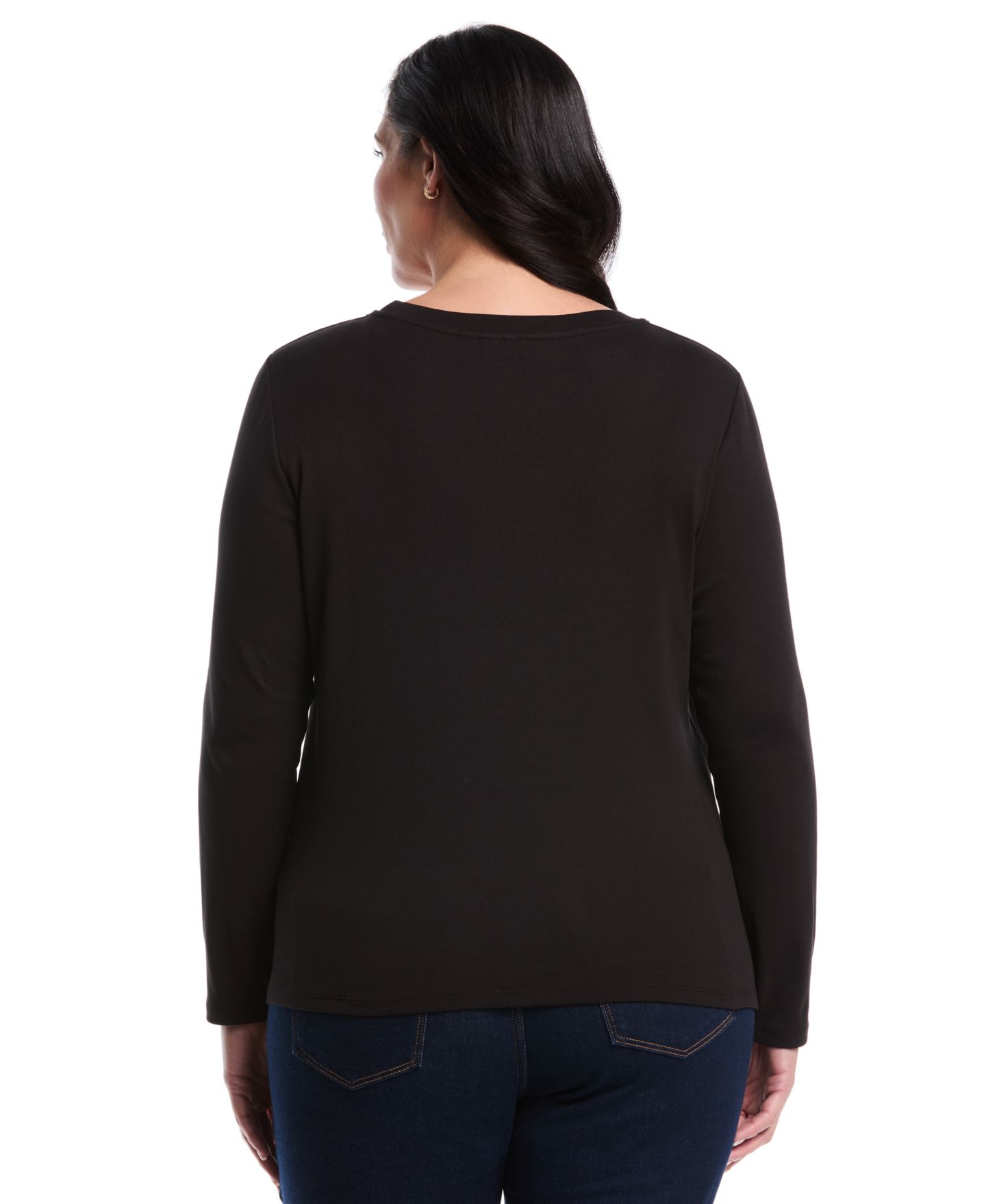 Женский топ Rafaella Plus Size Chain Neck Detail Long-Sleeve, цвет: Чёрный — фото 5