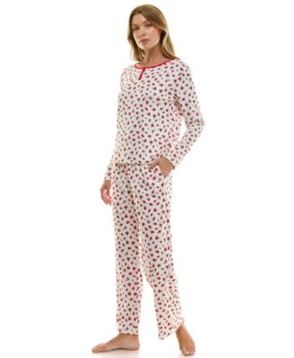 Women's 2-Piece Printed Pointelle Long-Sleeve Top and Pants Set