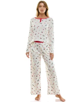 Women's 2-Piece Printed Pointelle Long-Sleeve Top and Pants Set