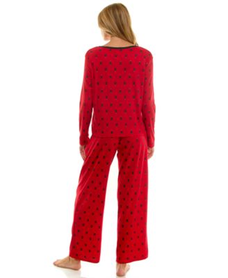 Women's 2-Piece Printed Pointelle Long-Sleeve Top and Pants Set