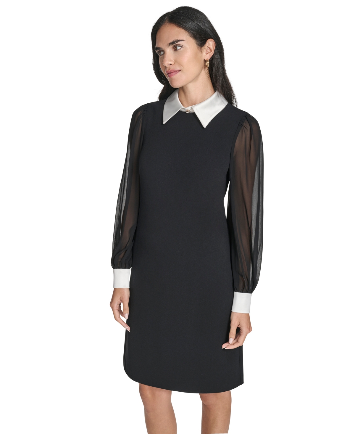 Jessica Howard Women's Combo Bishop Sleeve Shirt Collar with Bow Sheath Dress