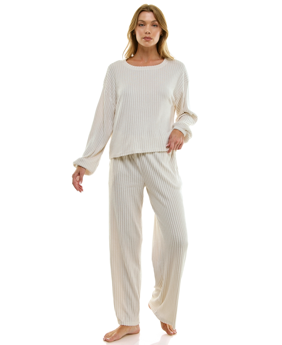 Roudelain Women's 2-piece Long-sleeve Sweatshirt And Wide-leg Pants Set In Neutral