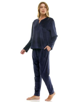 Women's 2-Piece Ribbed Velour Henley Neck Top and Joggers Set