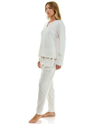 Women's 2-Piece Ribbed Velour Henley Neck Top and Joggers Set