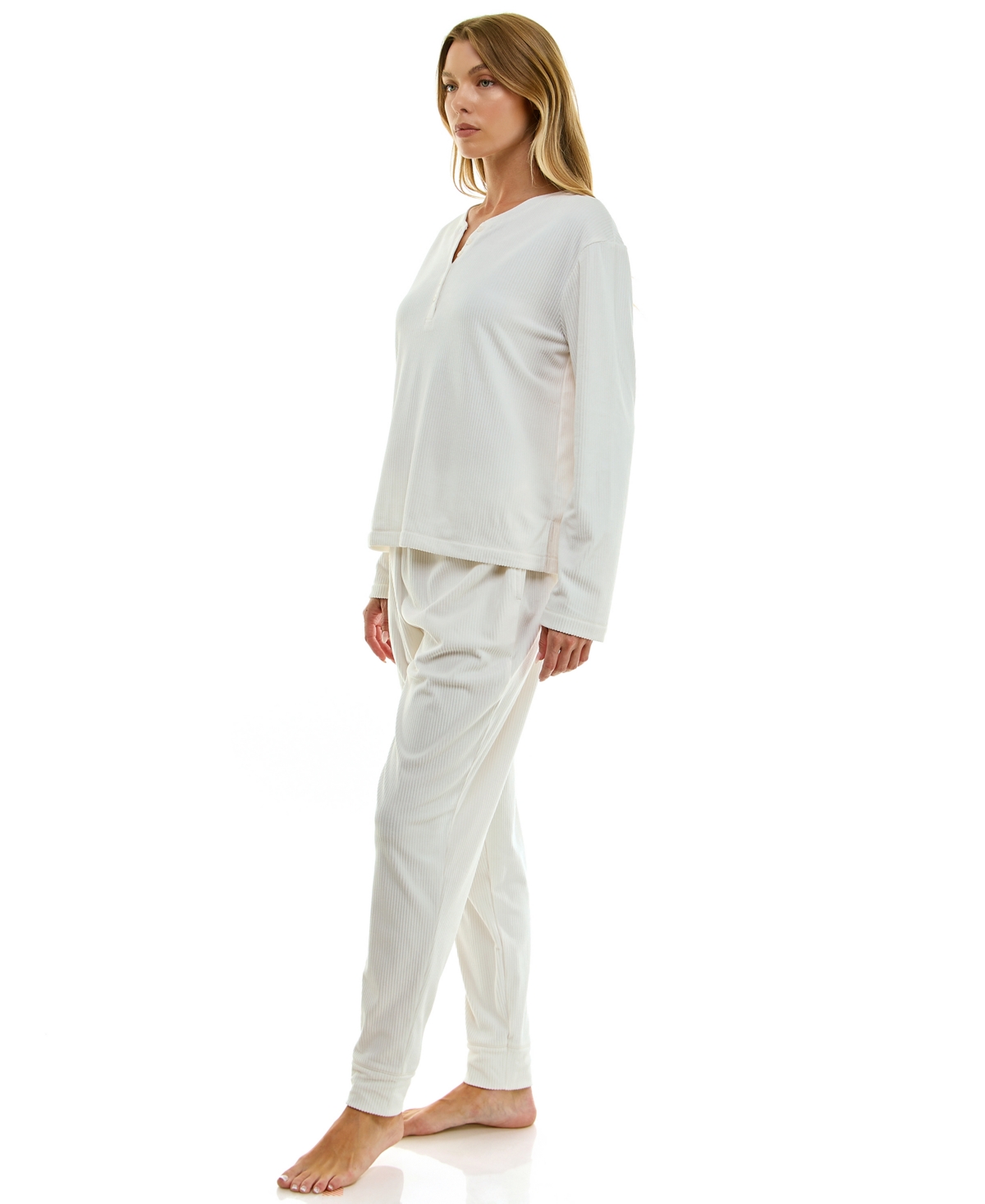 Roudelain Women's 2-Piece Long-Sleeve Henley Neck Top and Joggers Set