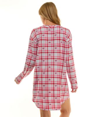 Women's Printed Long-Sleeve V-Neck Sleepshirt