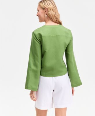 Women's Linen Tie-Front Button-Down Shirt, Macy's Exclusive