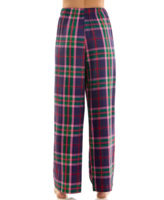 Women's Printed Open Leg Contrast Waistband Flannel Pants